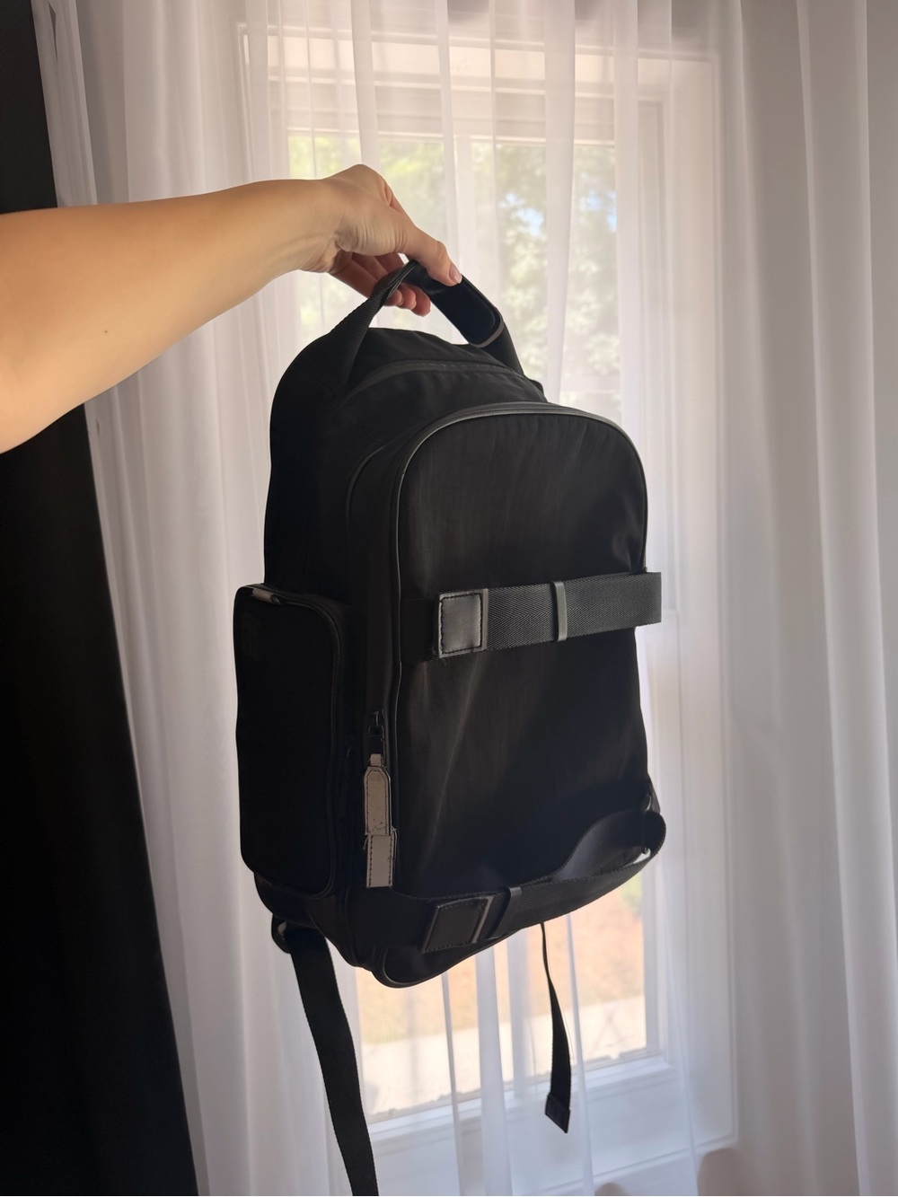 Zara Black Minimalist Backpack with Strap Detail